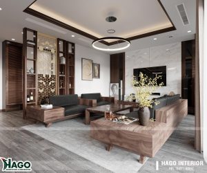 phòng khách gỗ óc chó tại vinh