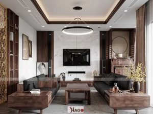 Sofa gỗ Óc Chó phòng khách chung cư